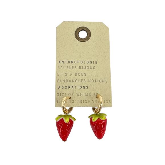 ANTHROPOLOGIE Icon Charm Huggie Hoop Earrings Strawberry - Picture 4 of 9